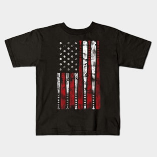 Vintage Baseball Bat American Usa Flag Gift Kids T-Shirt